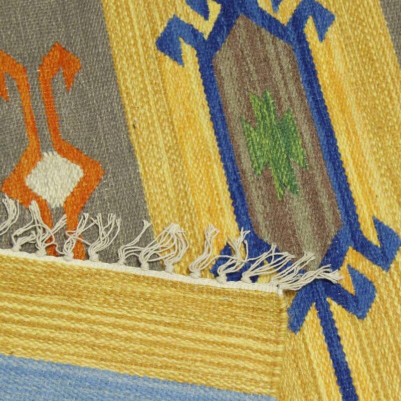 Handmade Beach-Side Brilliance Wool dhurrie rug (India) - Big