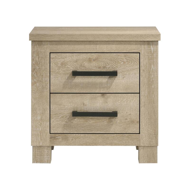 2 Drawers Wooden Nightstand with Dark Bronze Handles in Weathered Oak - Weathered Oak - 2-drawer