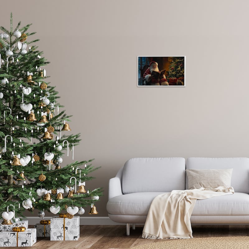 Stupell Santa Reading by Tree Framed Giclee Art Design By Imagine It Images