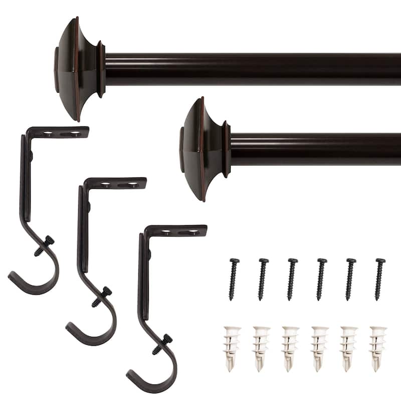 1" dia. Drapery Single Curtain Rod Set with Square Finials _Oil Rubbed Bronze