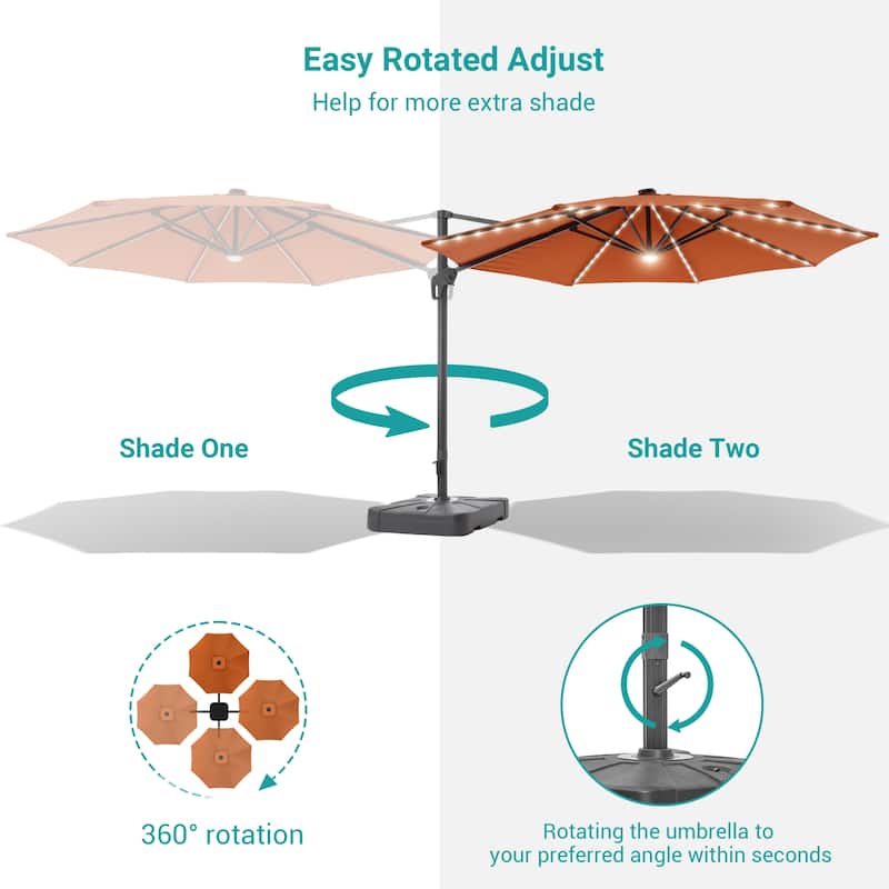 11FT Solar LED Patio Cantilever Umbrella With Resin Base by Bonosuki