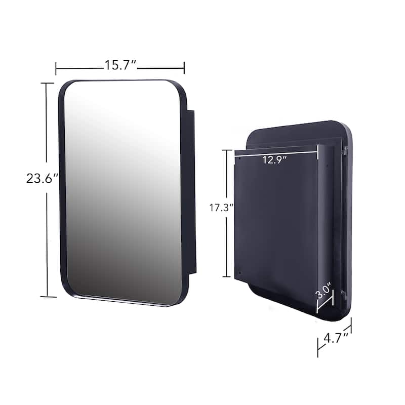 16x24 Inch Recessed Black Metal Framed Medicine Cabinet with Mirror and Adjustable Shelves Black Wall Mirror with Storage