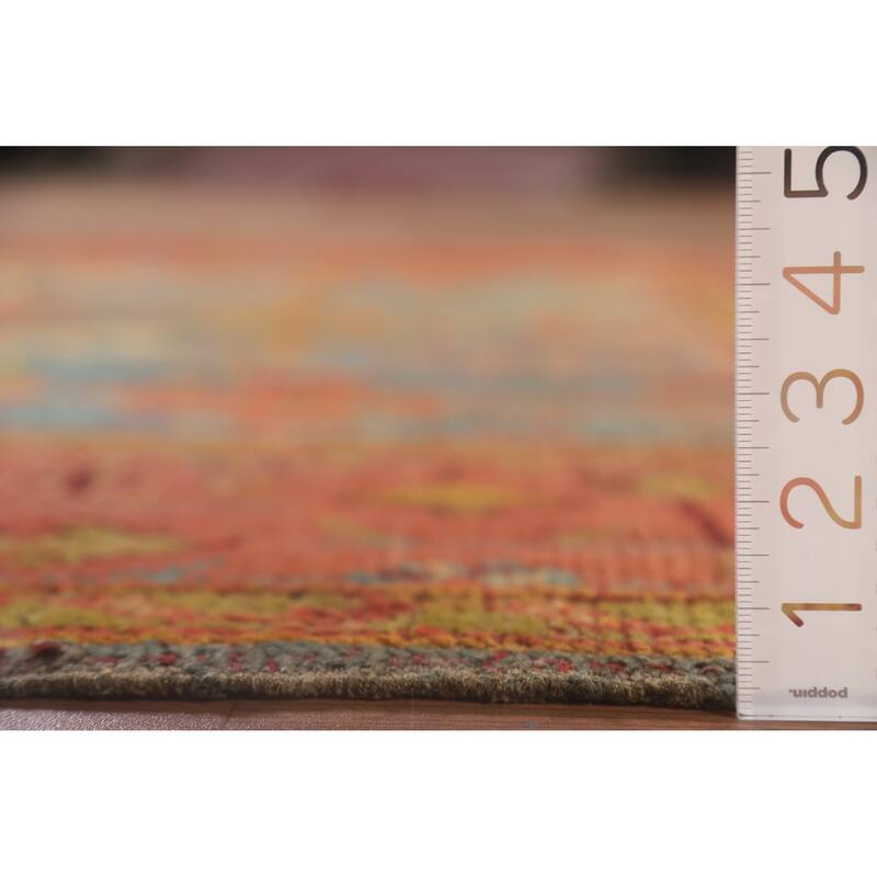 Hand Knotted Oriental 100% Wool Carpet Transitional Geometric Navy Blue & Blues Oushak Area Rug - 6' 2'' X 5' 11''