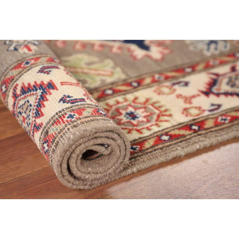 Brown Geometric Kazak Oriental Accent Rug Handmade Wool Carpet - 2'10" x 4'0"