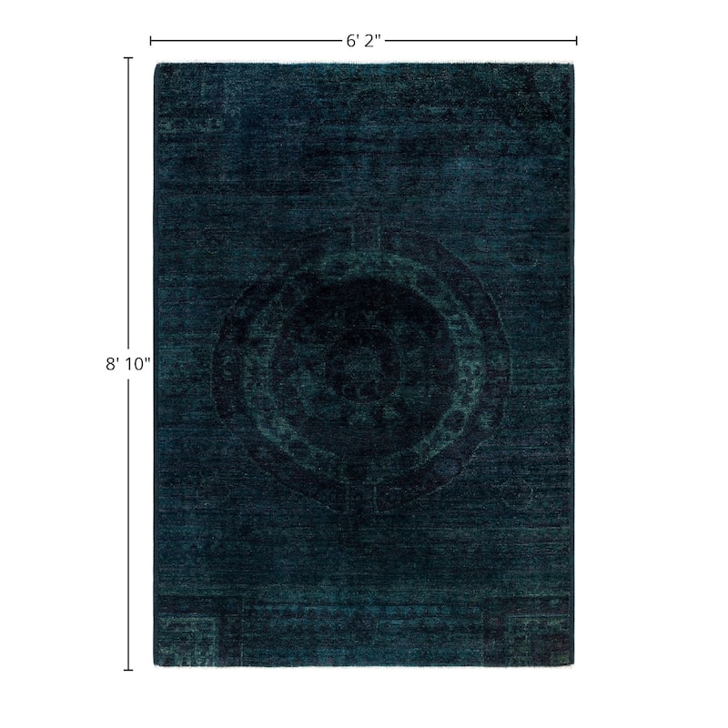 Overdyed One-of-a-Kind Hand-Knotted Area Rug - Green - 6' 2" x 8' 10"