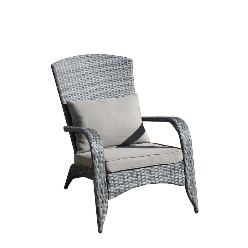 2-Piece Wicker Outdoor Dining Chairs with Beige Cushions - Grey