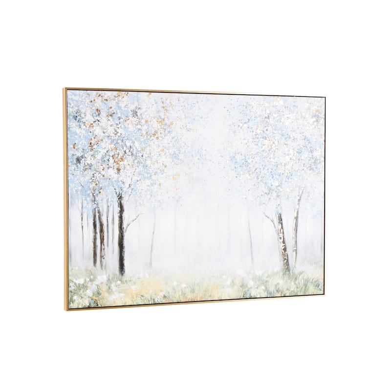 Canvas Landscape Forest Framed Wall Art with Gold Foil Accents - Blue - Roche River Decor