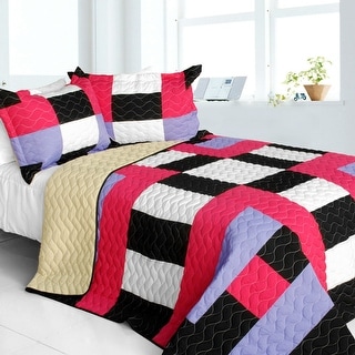 Kamelia Vermicelli-Quilted Patchwork Geometric Quilt Set Full/Queen ...