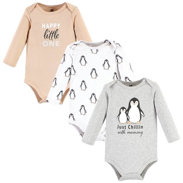 slide 1 of 1, Hudson Baby Cotton Long-Sleeve Bodysuits, Just Chillin Penguin 0-3 Months - Just Chillin Penguin