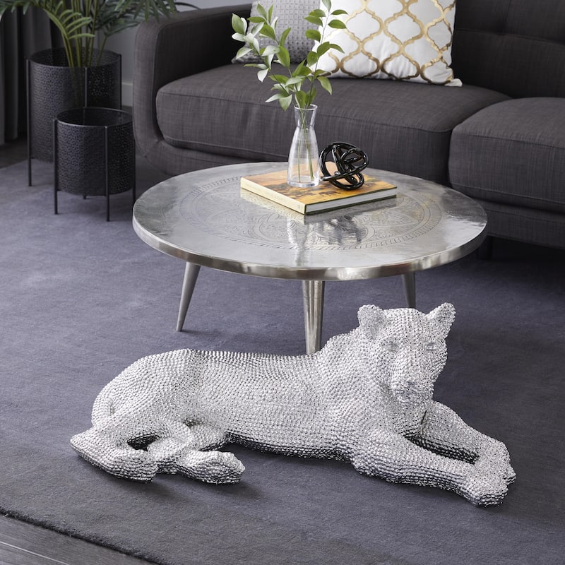 Polystone Leopard Decorative Sculpture with Carved Faceted Diamond Exterior - Black, White, Gold or Silver - Roche River Decor