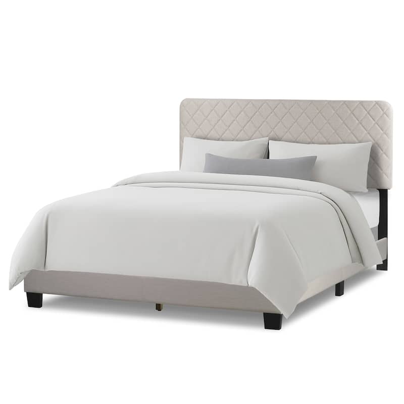Aurum Fabric Queen Bed with Decorative Stitching - Beige