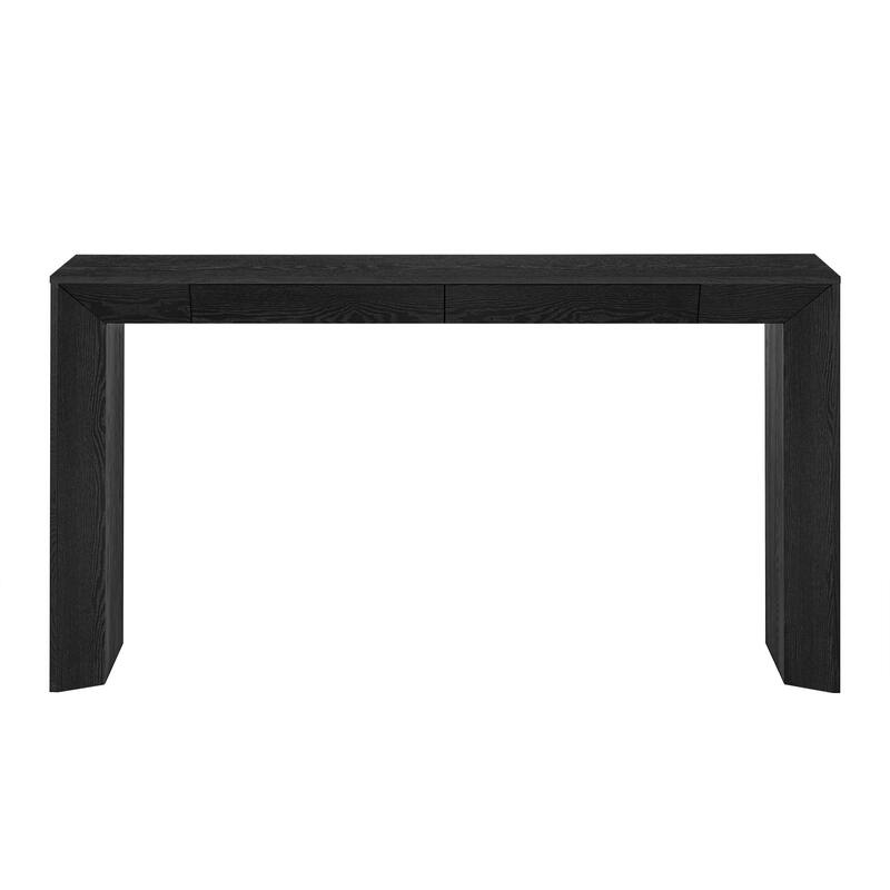 60"Modern Farmhouse Console Table with 2 Concealed Drawers,Waterfall Design Entryway Table with Thickened Legs&Rustic Wood Grain