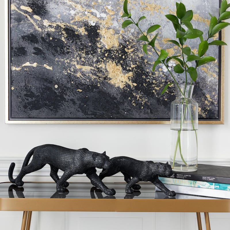 Polystone Leopard Decorative Sculpture - Set of 2 Black or Gold - Roche River Decor
