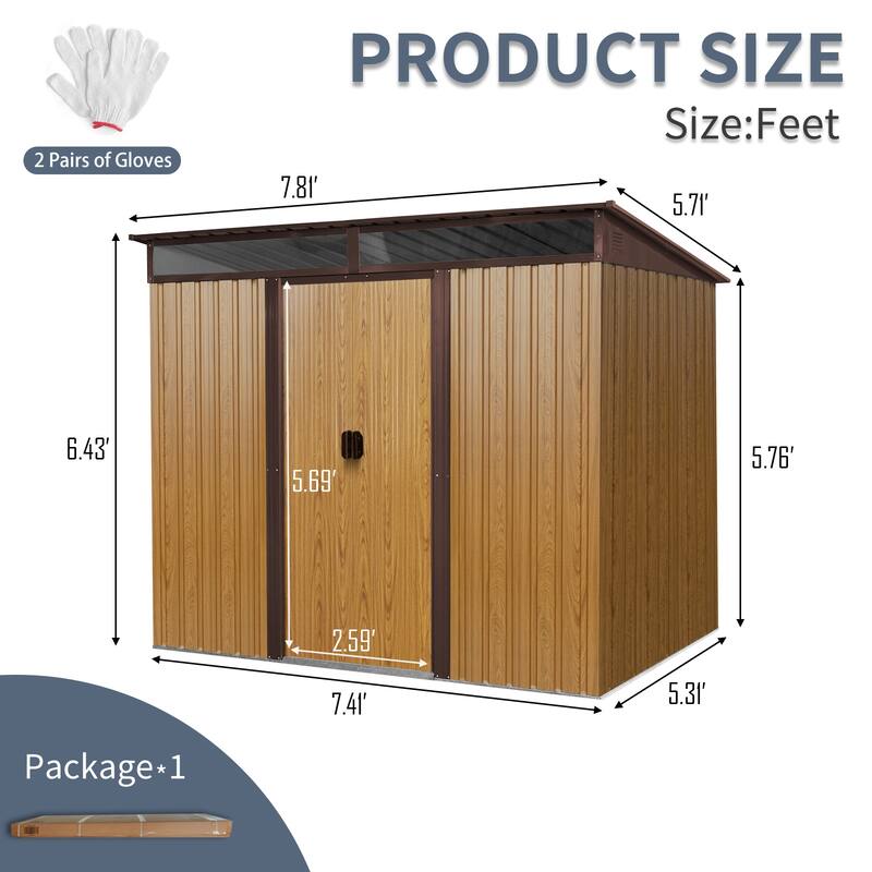 8 x 6FT Garden/Lawn Metal Storage with Transparent Plate and Lockable Sliding Doors - 68.50in. W X93.75in.D X77.25in. H