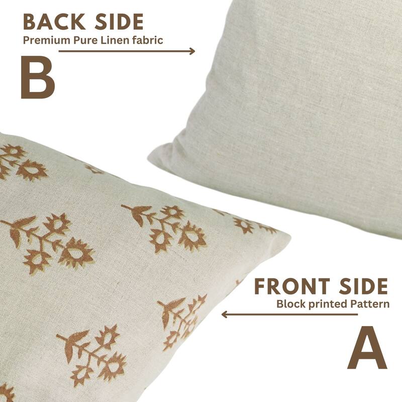 Linen Farmhouse Block print pillow Cover Chameli