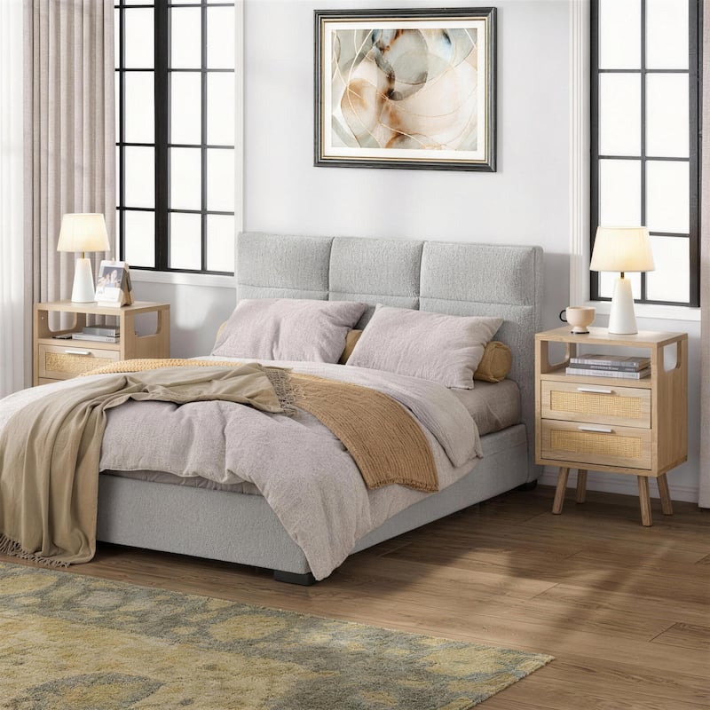 Set of 2 with 2 Drawers, 15.4" Modern Storage Bedside Table with Golden Metal Handles, Wooden End Table for Bedroom