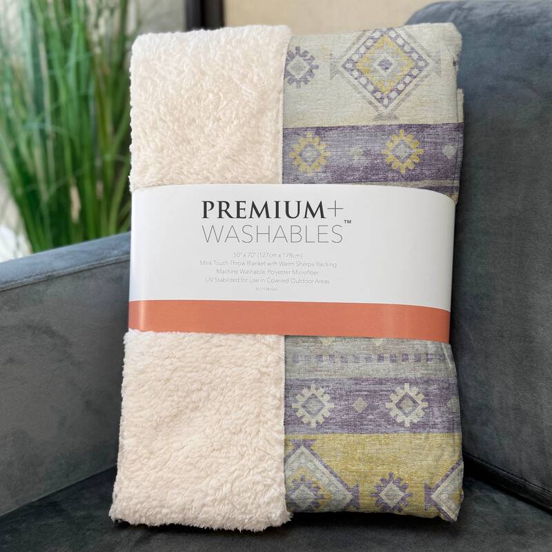 Premium Machine Washable ASB118 Boho Global Sherpa Throw Blanket
