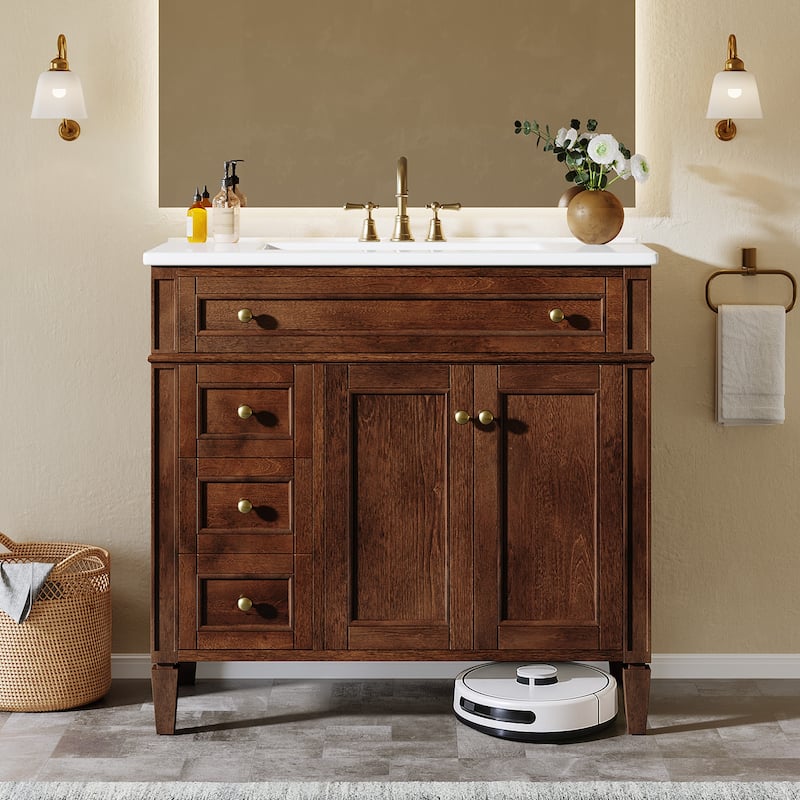 36'' Freestanding Bathroom Vanity with Integrated Ceramic Sink, Tip-Out Drawer, Door Organizer