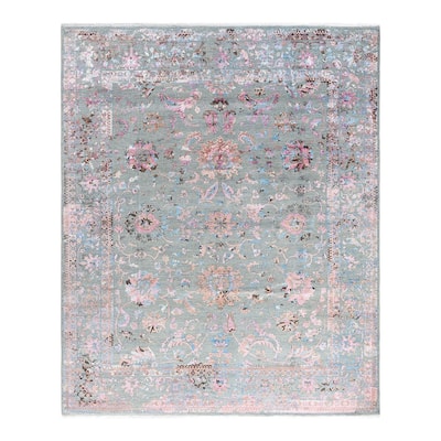 Ikat One-of-a-Kind Handmade Area Rug - Gray, 8' 2" x 9' 10" - 8' 2" x 9' 10"