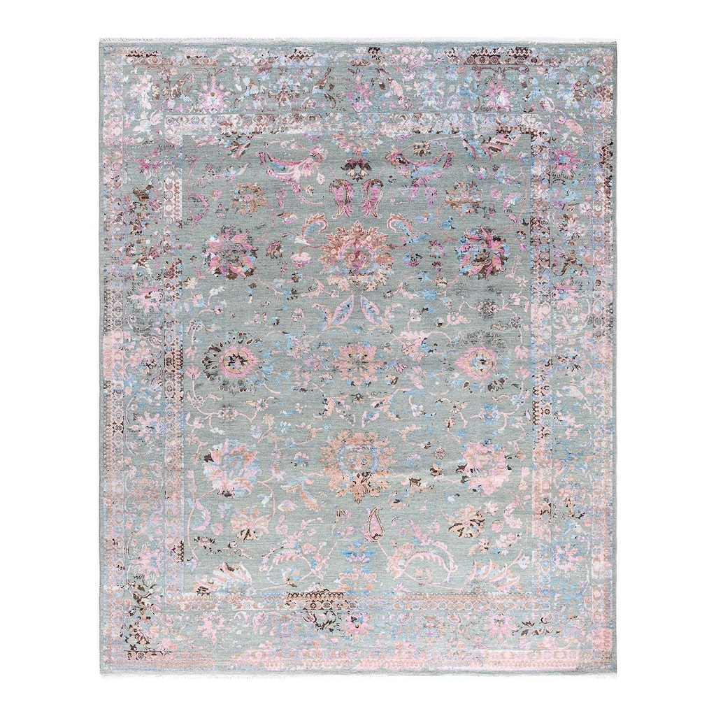 Ikat One-of-a-Kind Handmade Area Rug - Gray, 8' 2" x 9' 10" - 8' 2" x 9' 10"