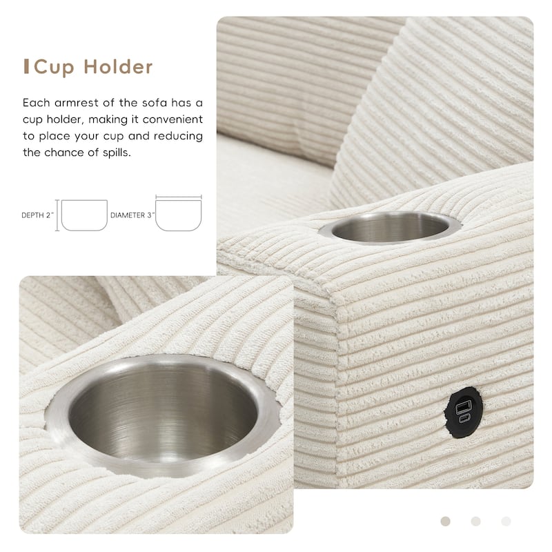 Modern L Shaped Cloud Couch with USB Charging, Cup Holder, and Deep Seat Chaise, Comfy Corduroy Sofa Bed for Living Room