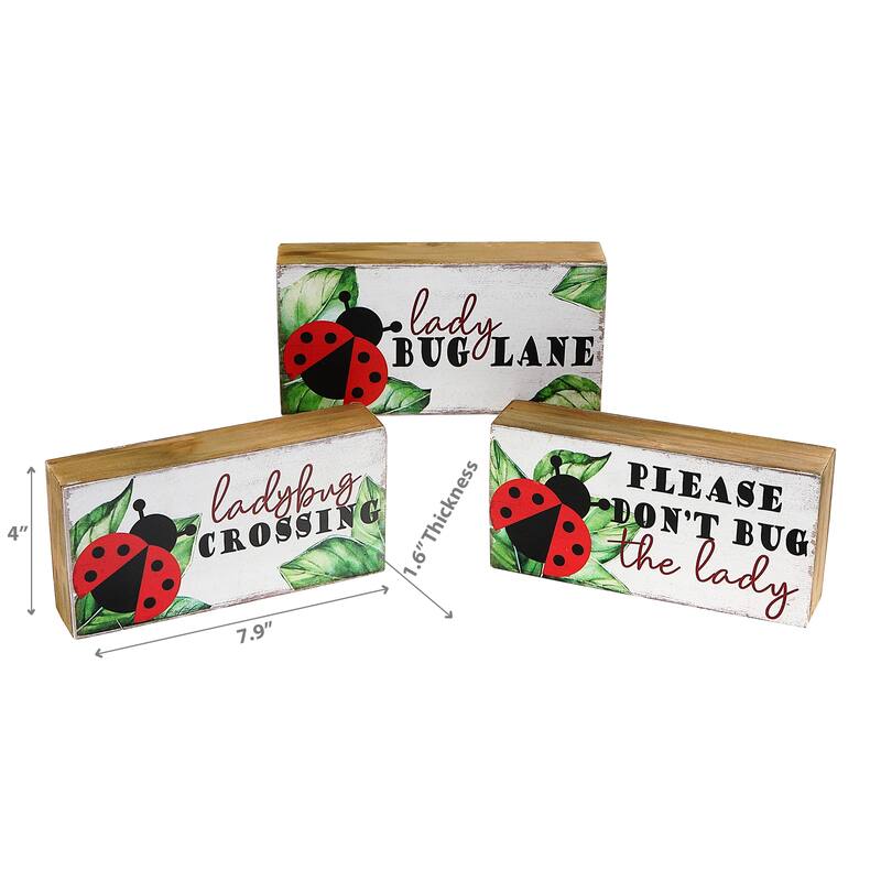IH Casa Decor Rect. Wood Blocks Ladybugs Asstd - Set of 3