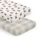 preview thumbnail 1 of 4, Sweet Jojo Designs Boho Teddy Bear Boy, Girl, Gender Neutral 2 Pack Fitted Crib Sheets -Taupe Plaid & Brown, Watercolor, Classic