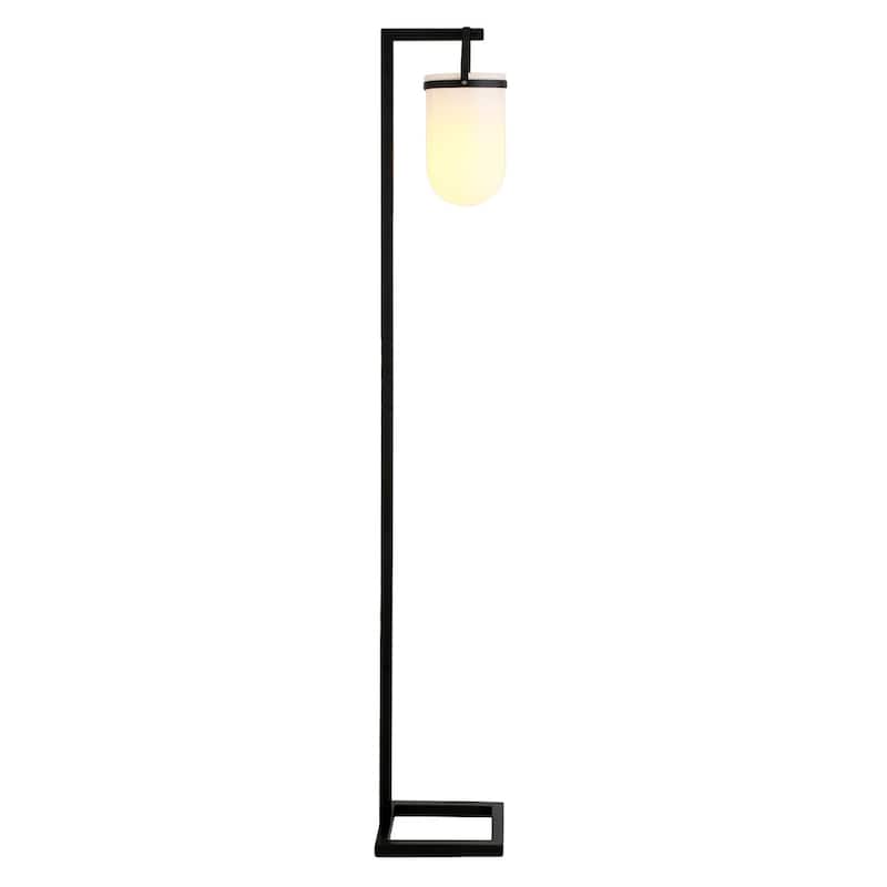 Modern 68" Arched Floor Lamp with Brass Base and Glass Shade