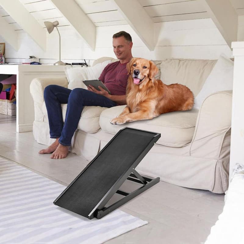 DoCred Folding Non-Slip Rubber Mat Wooden Dog Ramp For High Bed