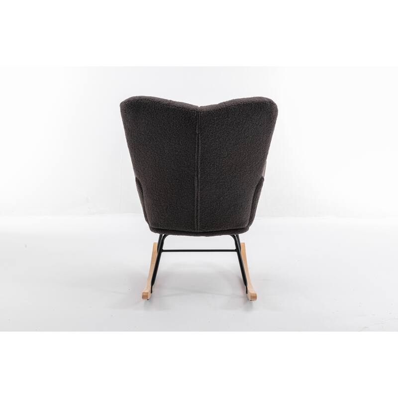 Dark Gray Teddy Modern 31.5" High Back Upholstered Buttons Tufted Rocking Chair with Solid Wood Legs and Black Paint Metal Base