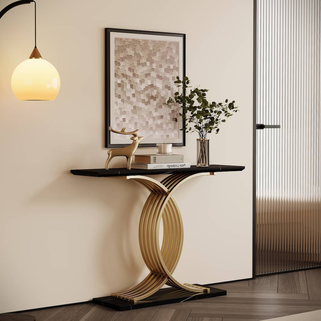 Accent Table Console Table, Gold Intertwined Metal Legs Luxury High-End Entryway Furniture
