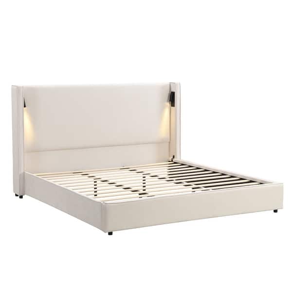 Christopher Knight Home- Cassie Upholstered Bed Frame with Reading Lamp & USB Port