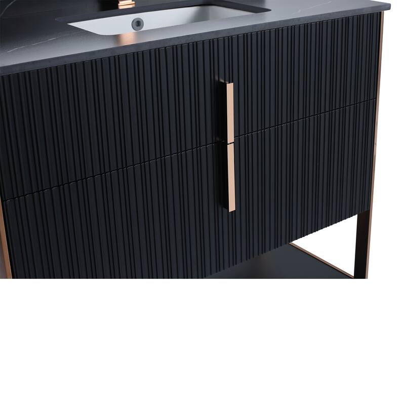 Fine Fixtures Serenity Modern Bathroom Vanity with Black Sintered Stone Top
