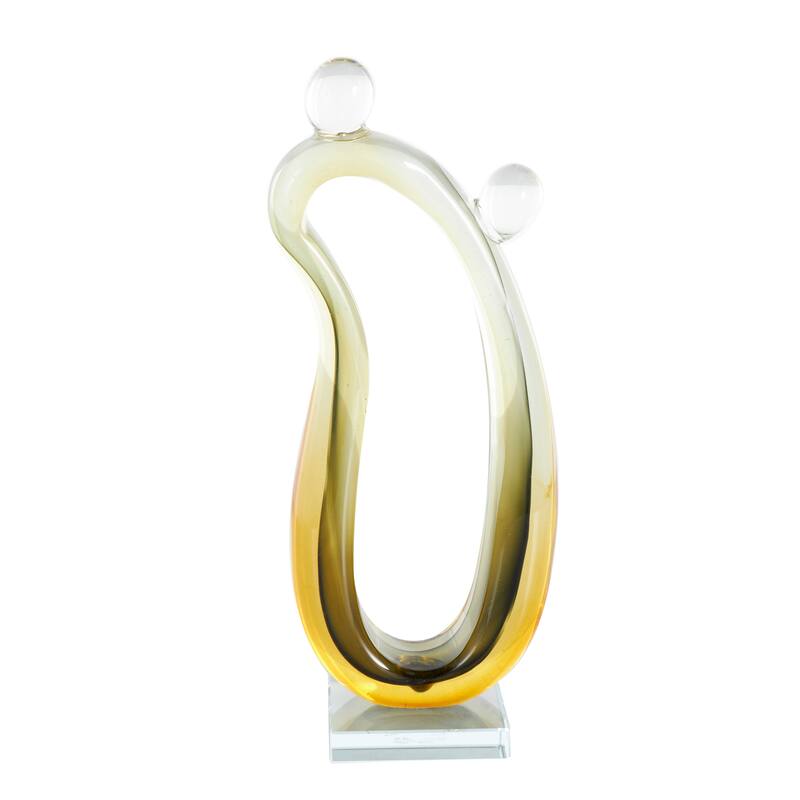 Orange Glass Curved Cutout Ombre Abstract Decorative Sculpture with 2 Small Orbs