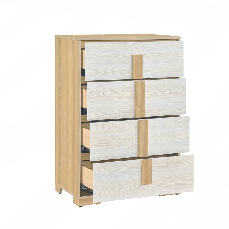 Contemporary Natural and White Finish 4-Drawer Storage Chest