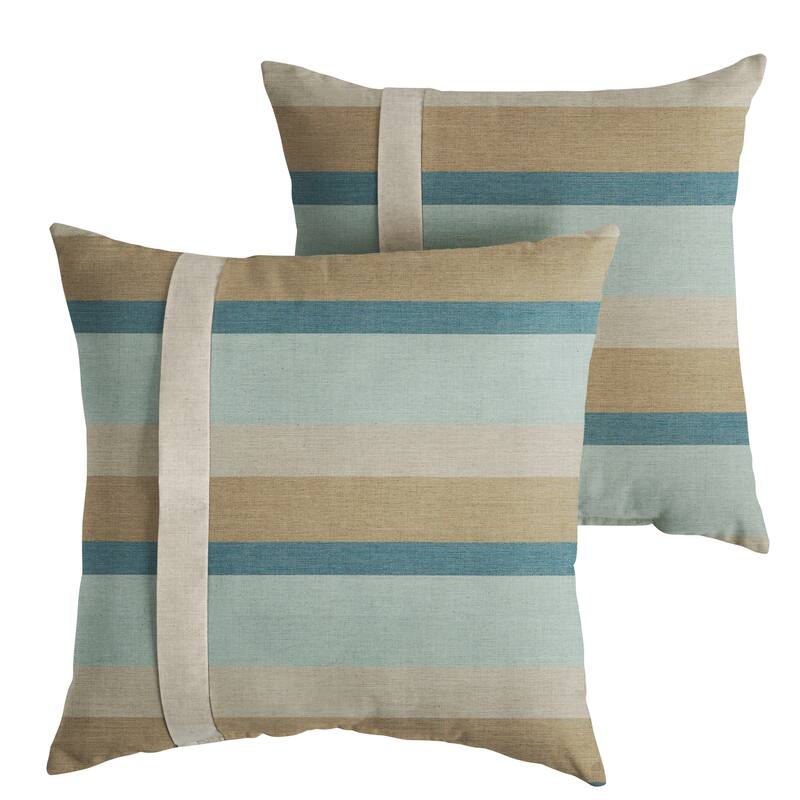 Sunbrella Blue Taupe Stripe with Silver Grey Indoor/ Outdoor Square Pillow, Set of 2