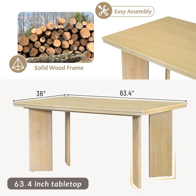 7-Piece Dining Table Set with 6 Upholstered Chairs, Solid Wood Farmhouse Design, Space-Saving, Modern Style for Dining Room