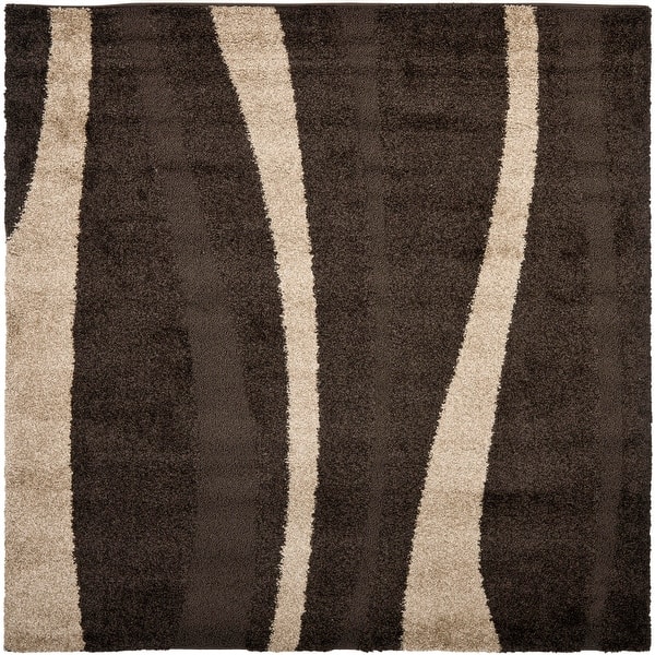 slide 2 of 7, SAFAVIEH Florida Shag Assa Stripe 1.2-inch Thick Rug 5' Square - Dark Brown/Beige - Square