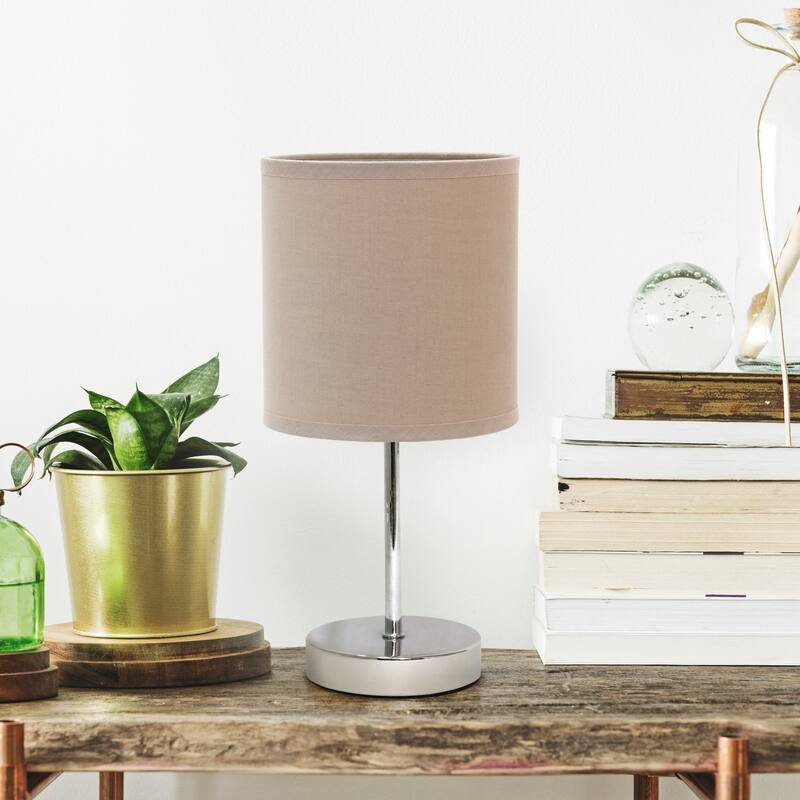 Traditional Petite Table Lamp with Drum Shade - 11.75" - Silver and Gray