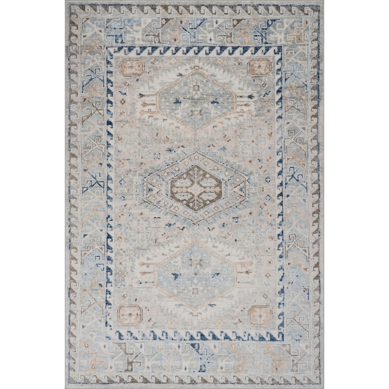 Nuloom Seraphyne Bordered Medallion Washable Rug - 8' 6" x 11' 6" - Blue - Rectangle