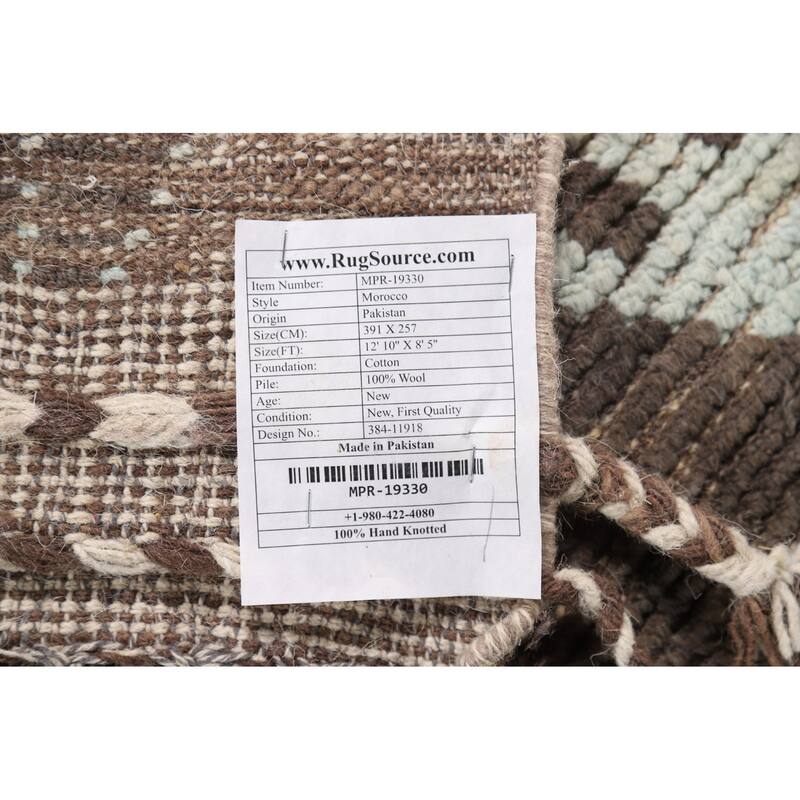 Brown Moroccan Area Rug Handmade Wool Carpet - 8'5" x 12'10"