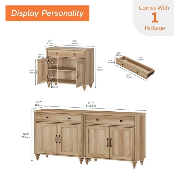 dimension image slide 4 of 8, Farmhouse Sideboard, Buffet Cabinet with Storage Cabinets