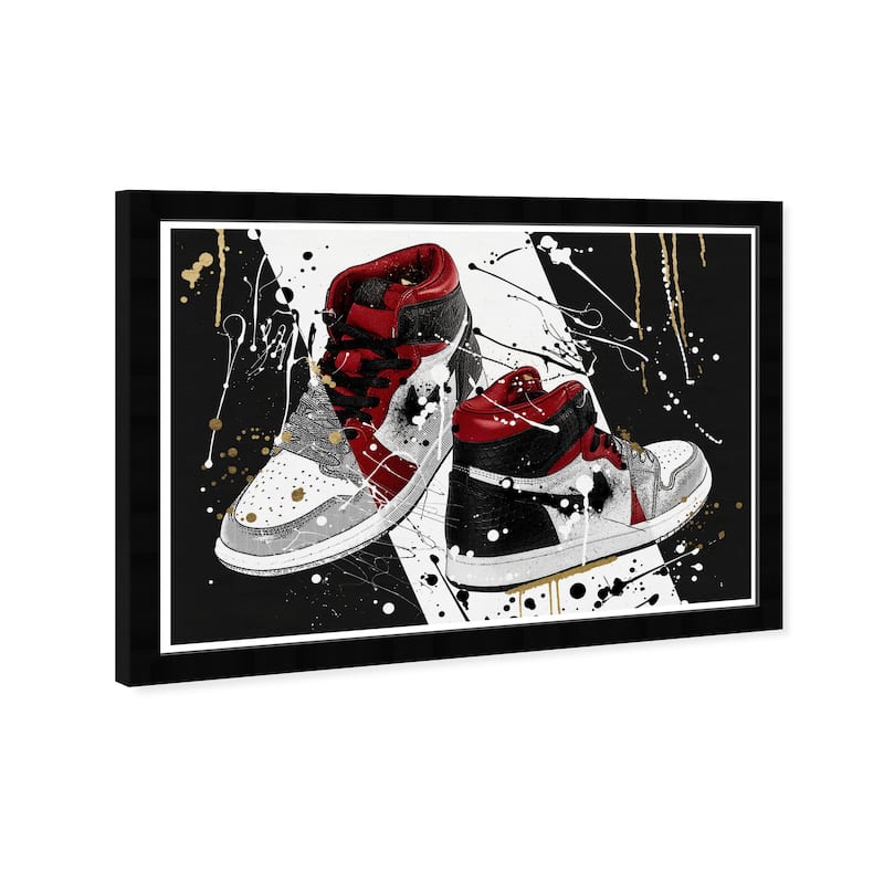 Wynwood Studio Prints Fashion and Glam Paint Dripped Sneakers Black and Dark Red Modern & Contemporary Wall Art Canvas Print