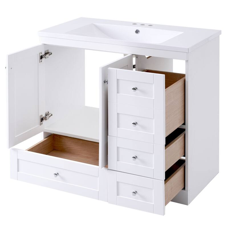 36 inch MDF Freestanding Bathroom Vanity Set with Integrated Resin Sink with Soft Close