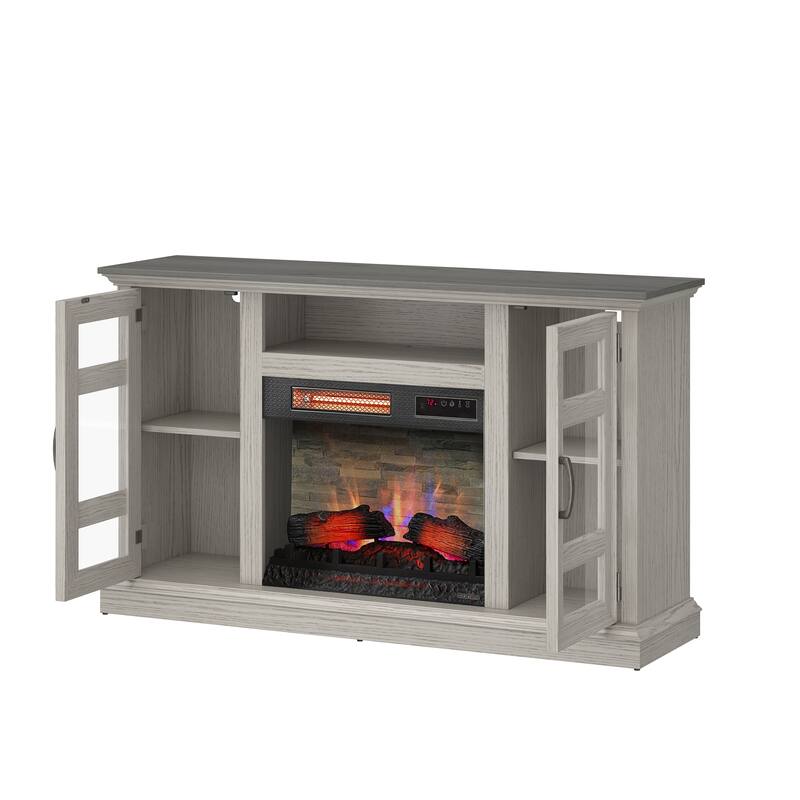 duraflame® Electric Fireplace Entertainment Center with Glass Cabinet Storage, Blanco Oak