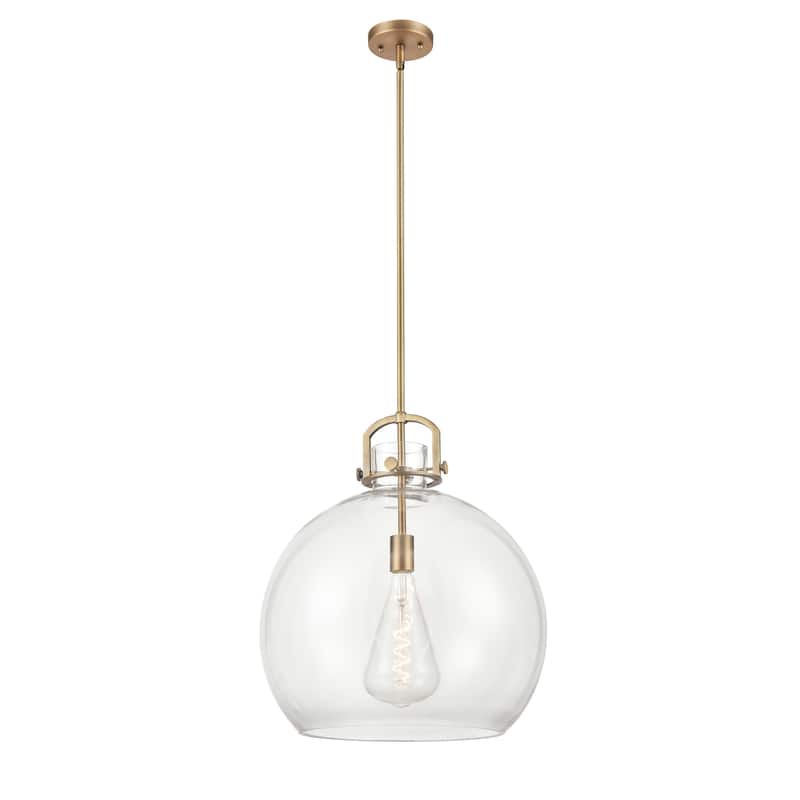 Innovations Lighting Newton Sphere - 1 Light 18" Stem Hung Pendant - Clear/Brushed Brass