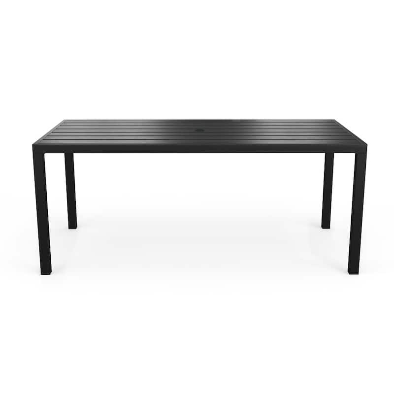 72" All-Weather Steel Frame Patio Table with Slatted Top and Umbrella Hole - 35.25"W x 72"D x 30"H