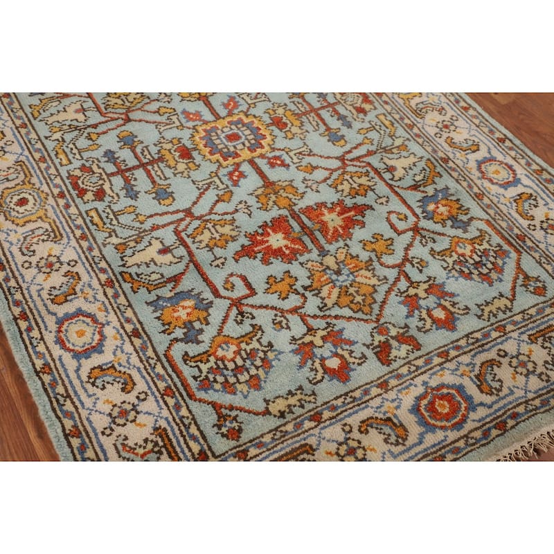Blue Oushak Oriental Foyer Rug Hand-Knotted Wool Carpet - 4'0"x 6'0"