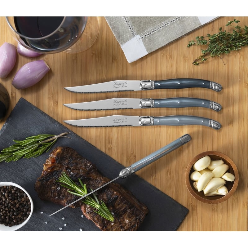 French Home Set of 4 Laguiole Steak Knives, Shades of Grey - Silver
