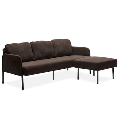 3 Seater L-Shaped Polyester Fabric Sofa with Ottoman, Modern Upholstered Sofa, Comfy Small Couches for Small Space